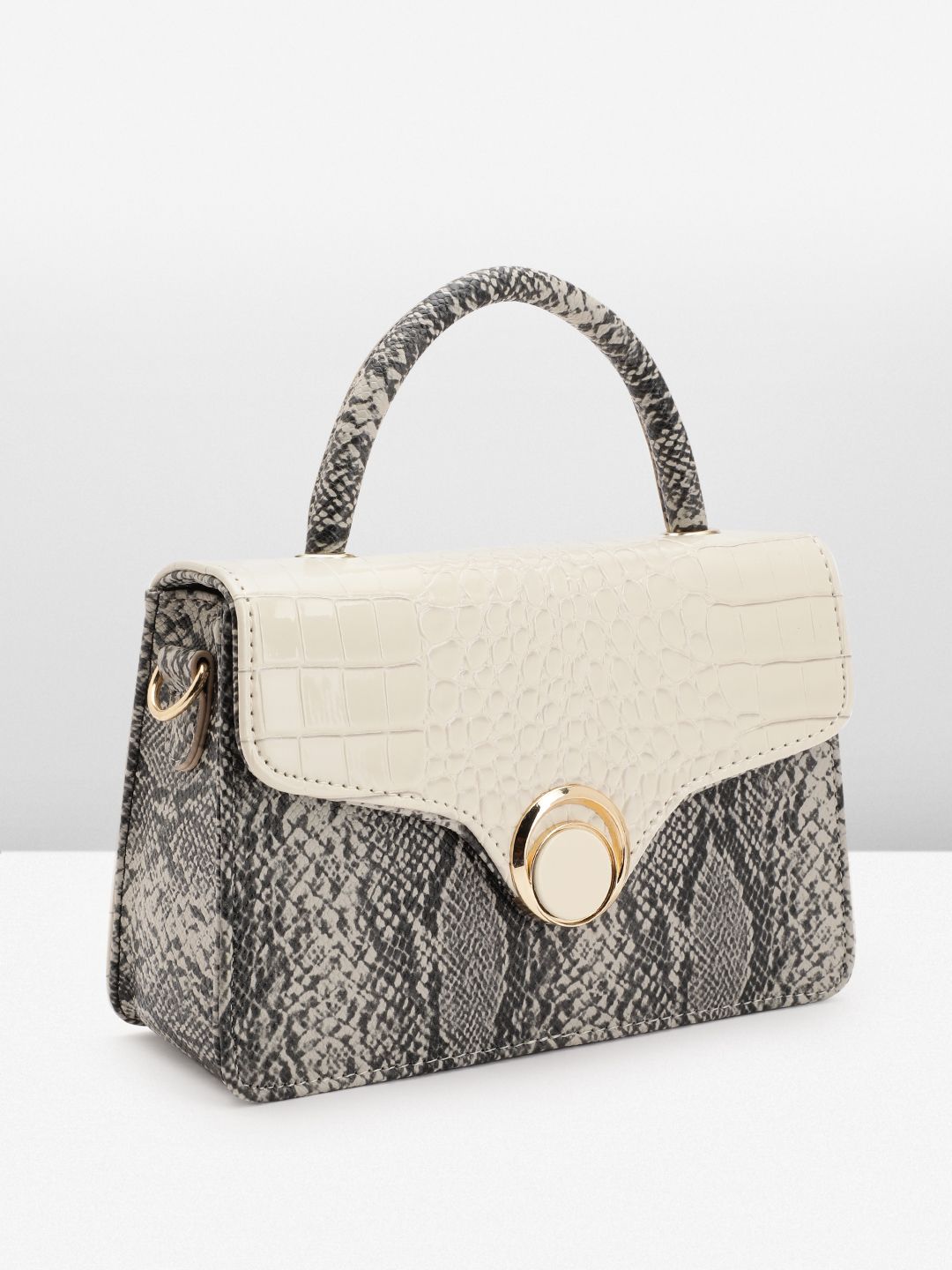 DressBerry Snake Skin Textured Colourblocked Satchel