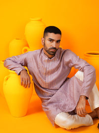 SOJANYA LUXE Cermin Kolar Mandarin Bersulam Geometrik Berfungsi Kurta Lurus Dengan Seluar