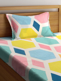 Myntra Elegant Homes White & Blue Printed Set Cadar Bujang 300 TC 2.25m x 1.50m