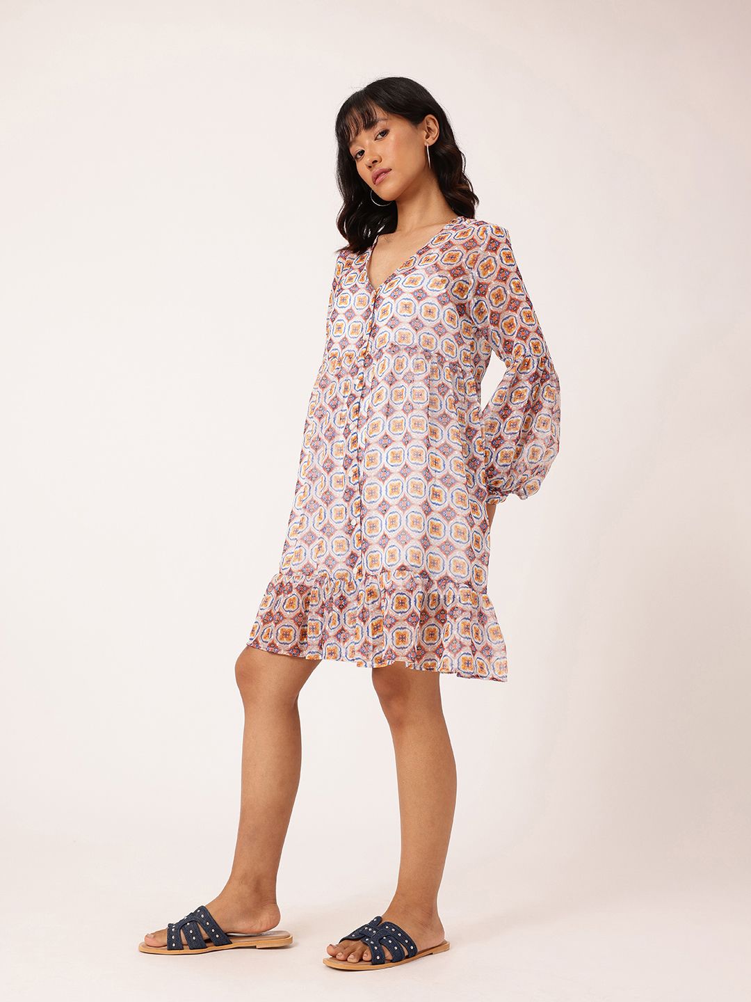 DressBerry Chic Glam Printed A-Line Dobby Dress With A Inner Slip