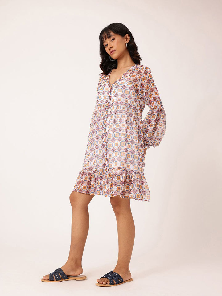 DressBerry Chic Glam Printed A-Line Dobby Dress With A Inner Slip