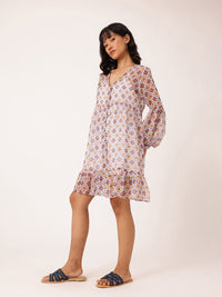 DressBerry Chic Glam Printed A-Line Dobby Dress With A Inner Slip
