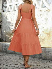 all about you Women Tie-Up Neck Tiered Fit and Flare Midi Dress
