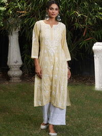 Rumah Wanita Chikankari Motif Etnik Bersulam Kurta Chikankari