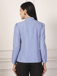 Style Quotient Striped Tie-Up Neck Puff Sleeve Top