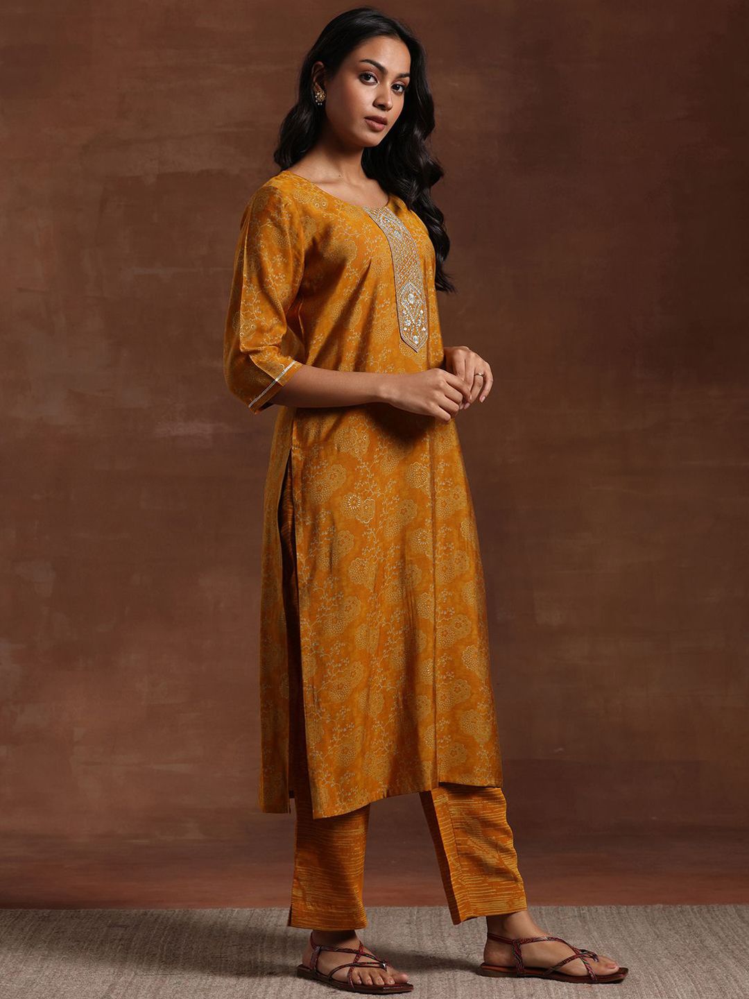 Libas Floral Embroidered Gotta Patti Kurta with Trousers & Dupatta