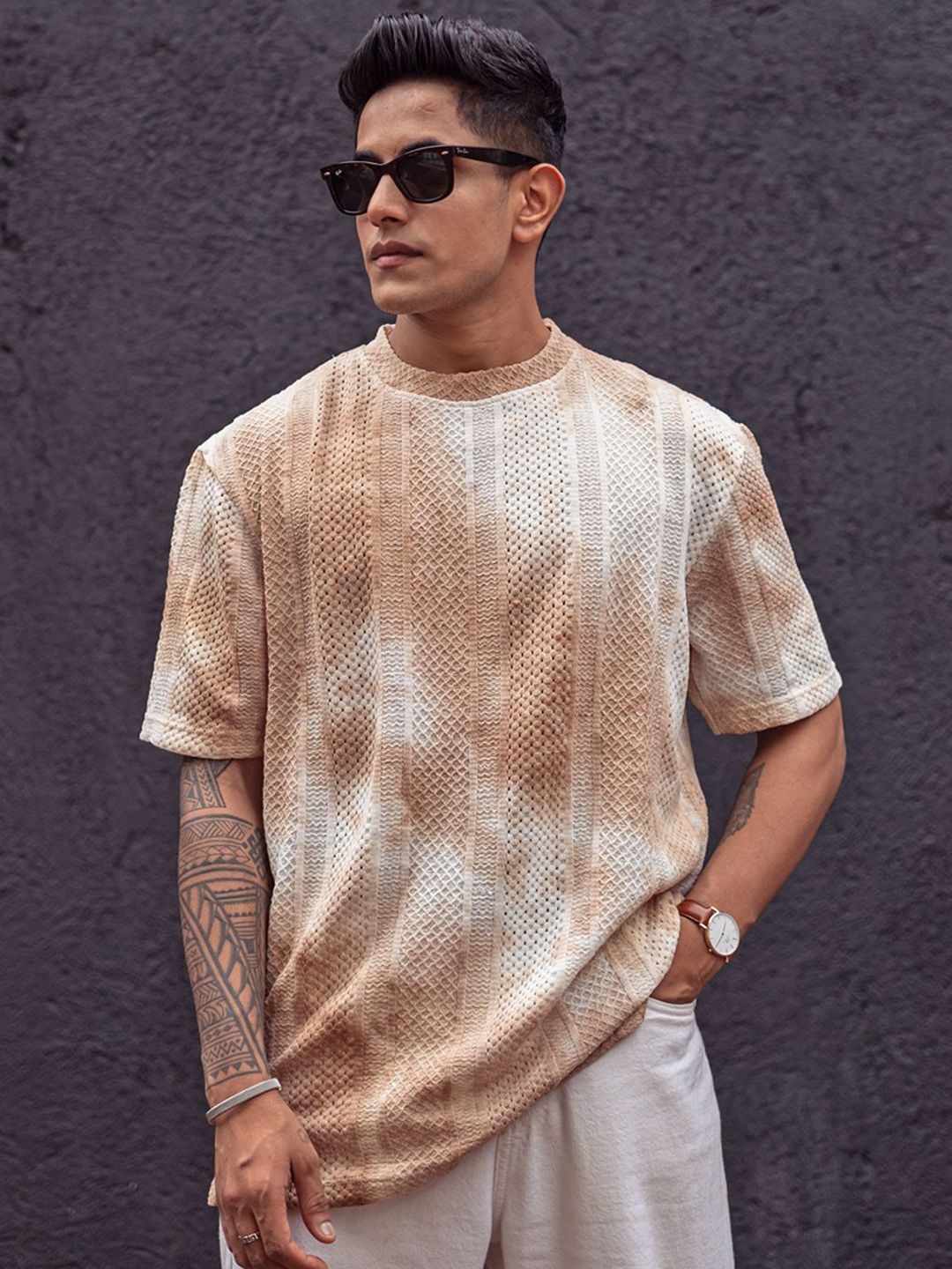 Powerlook Men Dyed Round Neck Oversized T-Shirt