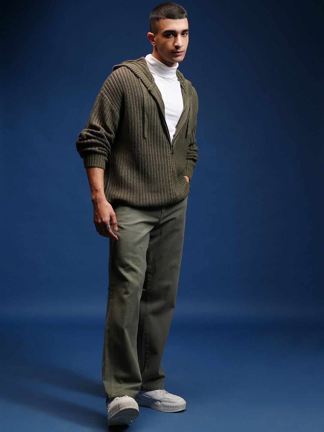 HIGHLANDER Men Cable Knit Hooded Cardigan With Zip Detailed