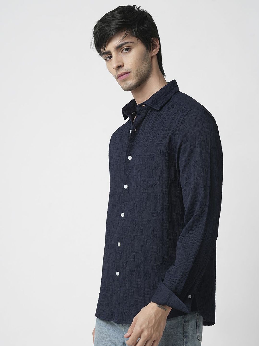 VASTRADO Men Classic Spread Collar Textured Casual Shirt
