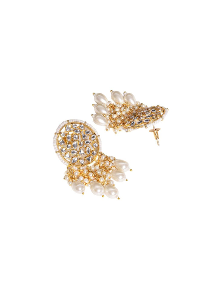 PANASH Gold Plated Kundan Contemporary Drop Earrings