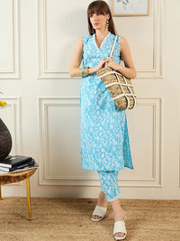 Indo Era Floral Printed V-Neck Pure Cotton Tunic & Trouser