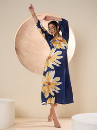 Antheaa Floral Printed Satin A-Line Midi Dress