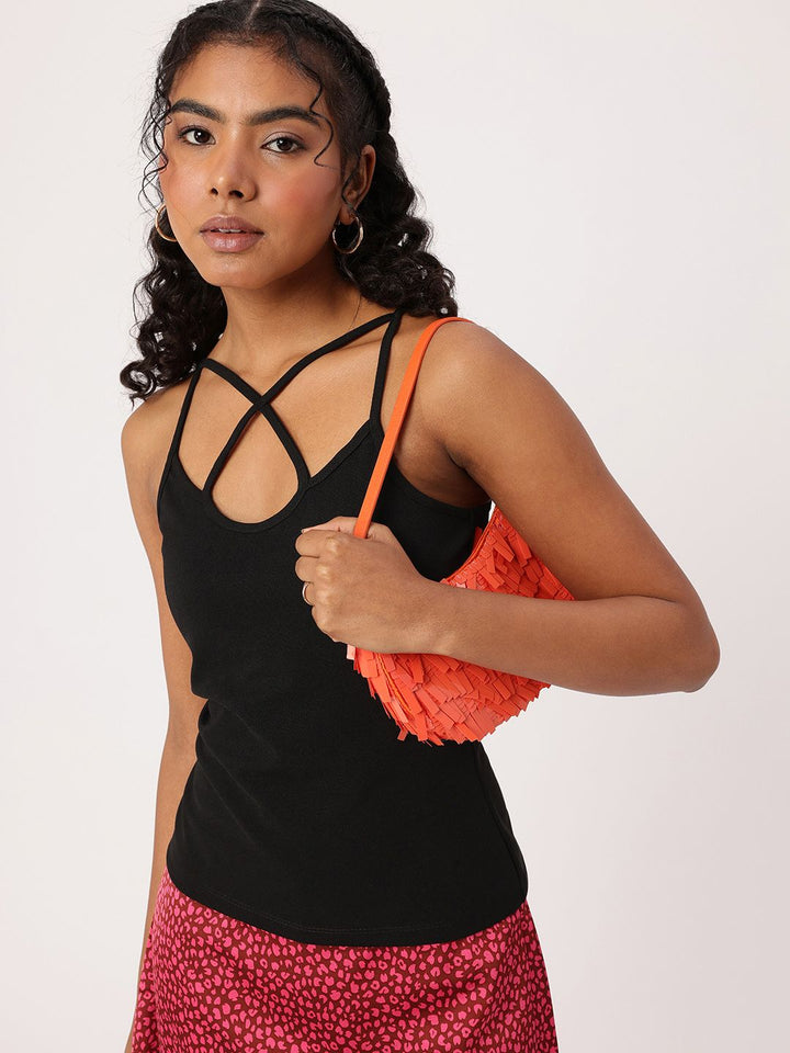 DressBerry Whimsy Touch Criss-Cross Straps Detail Cami Style Fitted Top