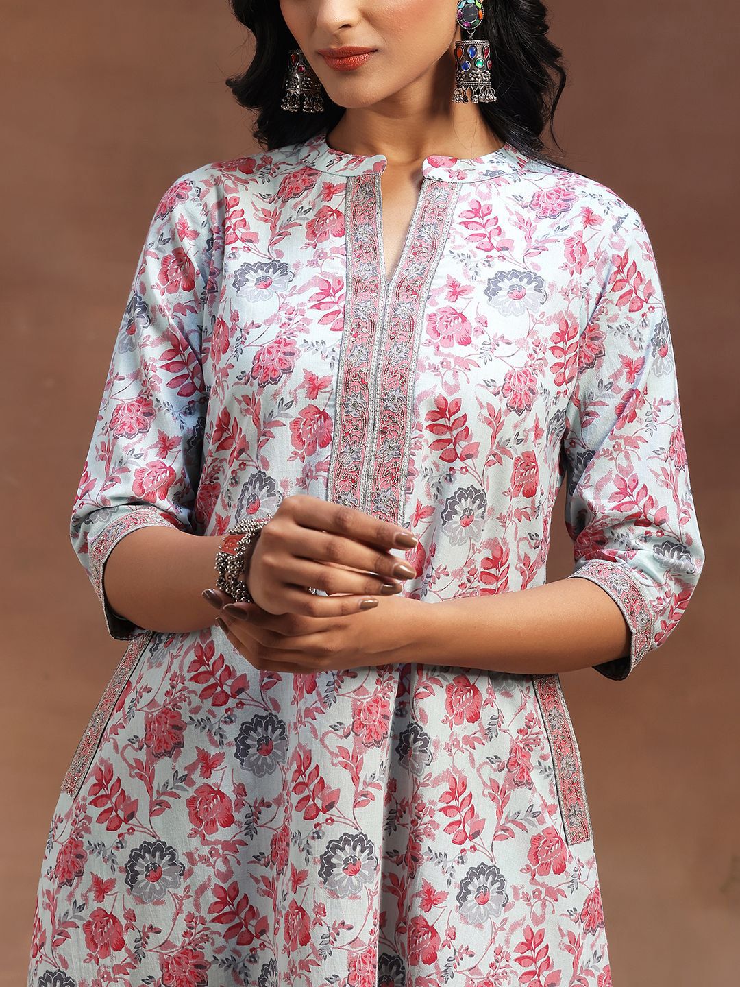 Libas Floral Printed Pure Cotton Kurta with Trousers & Dupatta