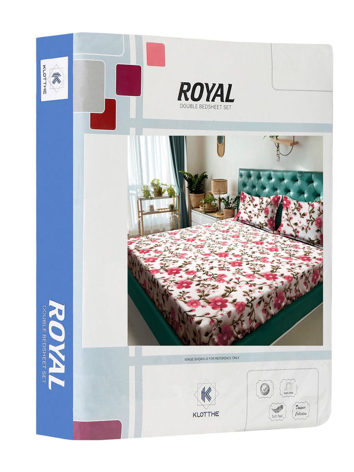KLOTTHE Floral Pink Printed Flat 300 TC King Superfine 7D Cadar Dengan 2 Sarung Bantal