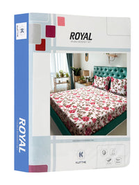 KLOTTHE Floral Pink Printed Flat 300 TC King Superfine 7D Cadar Dengan 2 Sarung Bantal