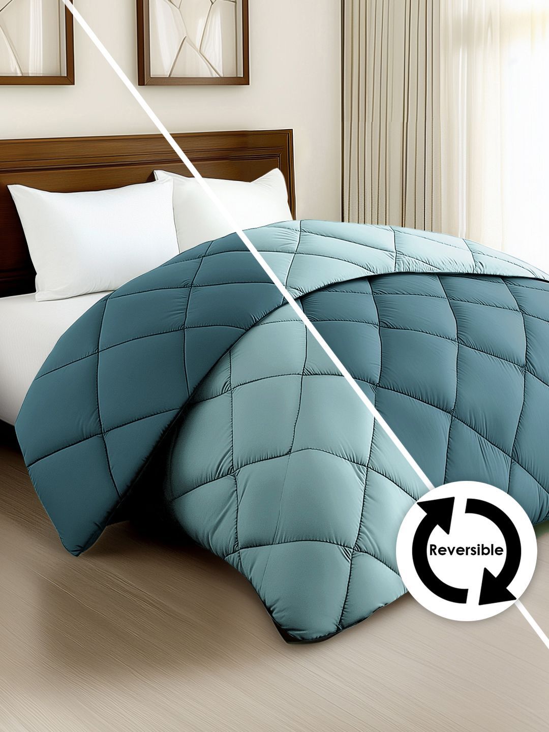 Story@home Turquoise Blue Solid Reversible 240 GSM Heavy Winter Double Bed Comforter
