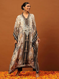 Rumah Chikankari Wanita Krep Coklat Chikankari Sulam Kurta