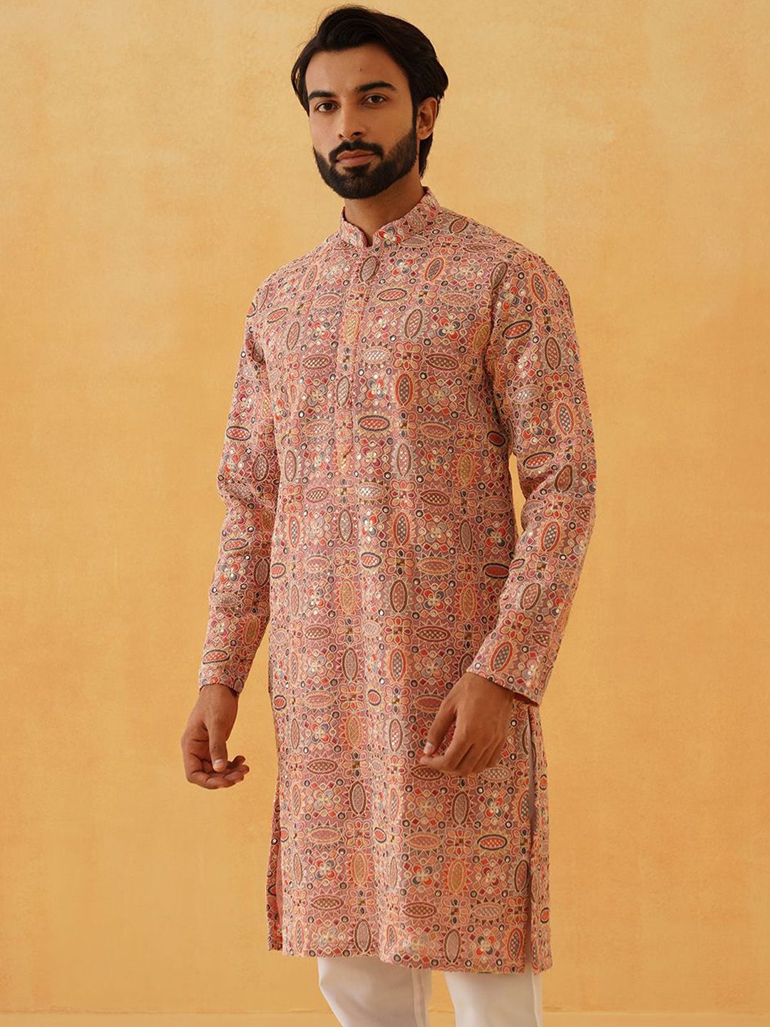 SOJANYA LUXE Floral Kashmiri Embroidered Sequinned Georgette Straight Kurta With Trousers