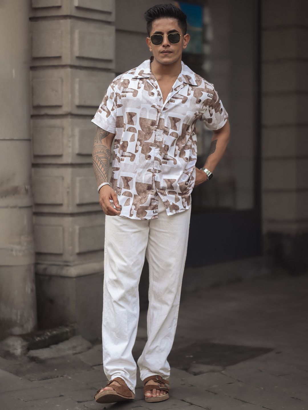 Powerlook Men Cuban Collar Graphic Printed Casual Shirt