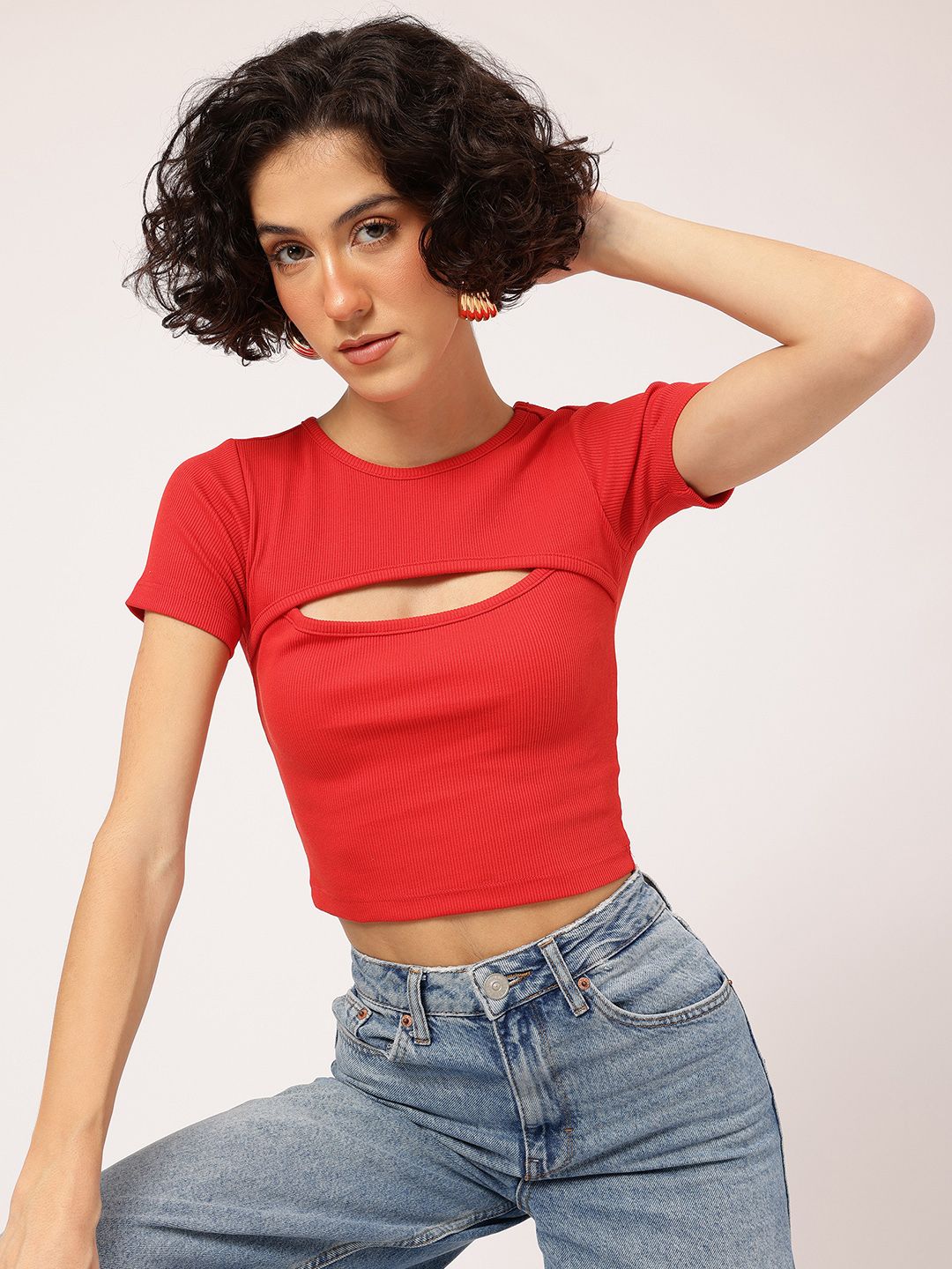 DressBerry Edgy Elegance Cut-Out Ribbed Crop Top