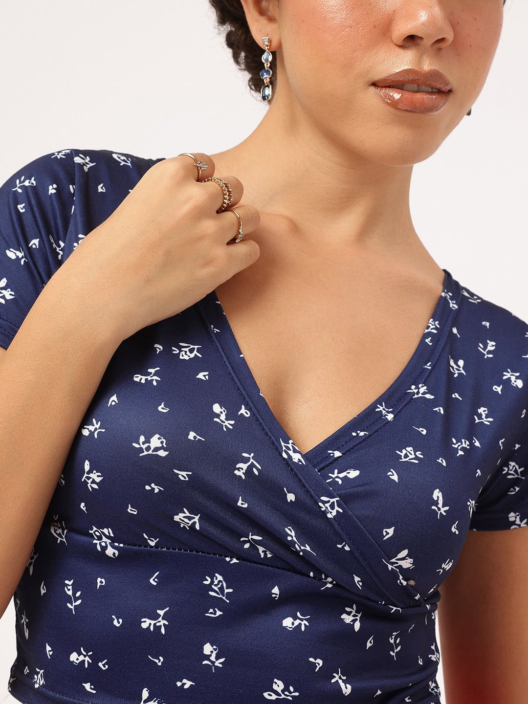 DressBerry Floral Frenzy Printed Wrap Crop Top