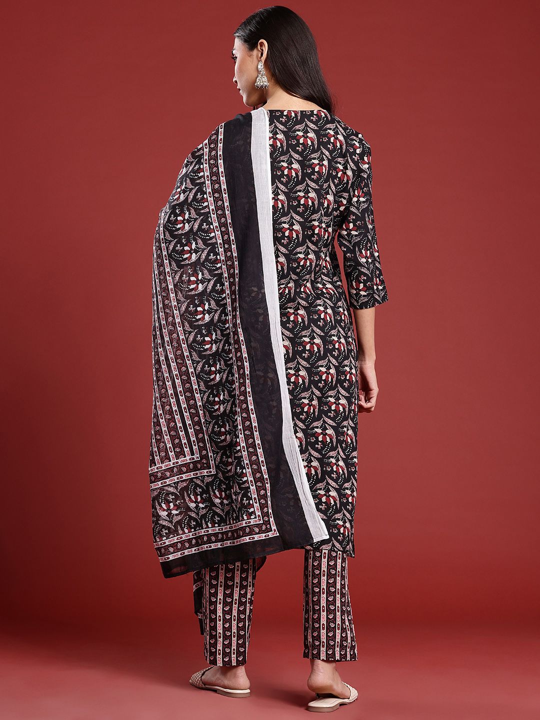 Anouk Ethnic Motifs Printed Pure Cotton Kurta with Trousers & Dupatta