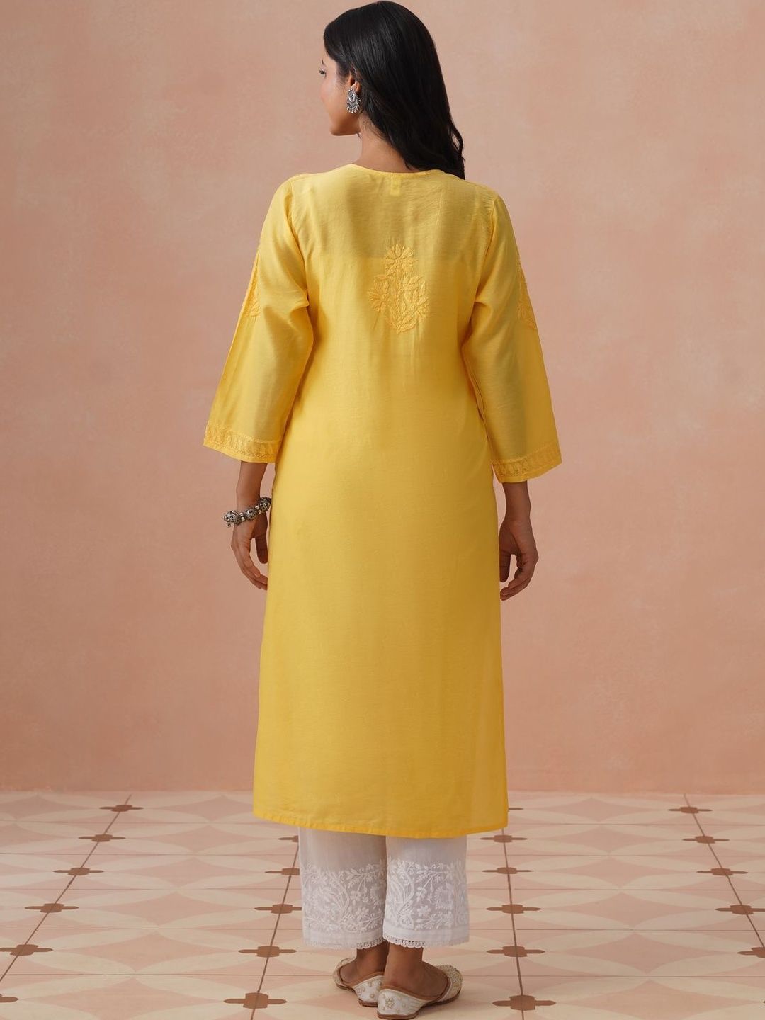 Rumah Wanita Chikankari Kurta Chikankari Sulaman Bunga