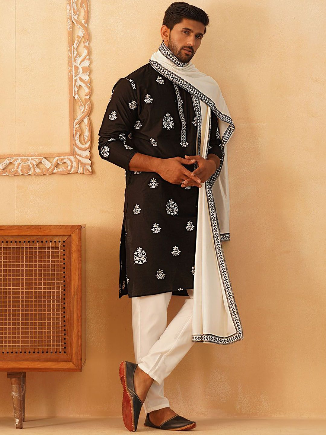 Jompers Floral Embroidered Sequinned Kurta With Pyjamas & Dupatta