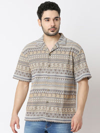 SPYKAR Men Relaxed Fit Cuban Collar Geometric Printed Cotton Casual Shirt