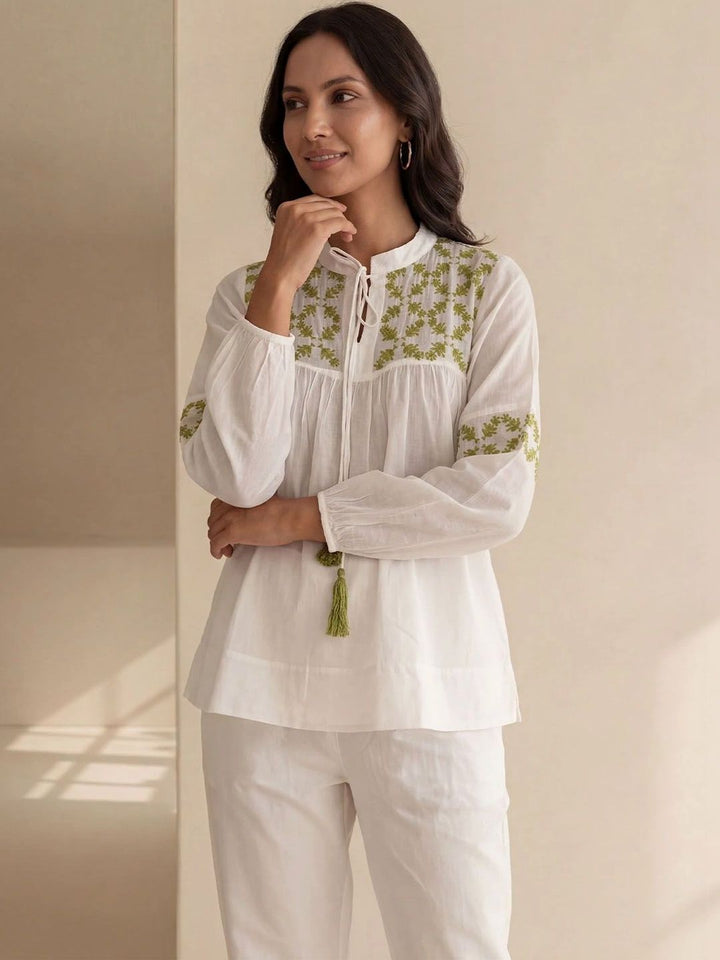 House of Chikankari Floral Bordir Ethnic Cotton Top