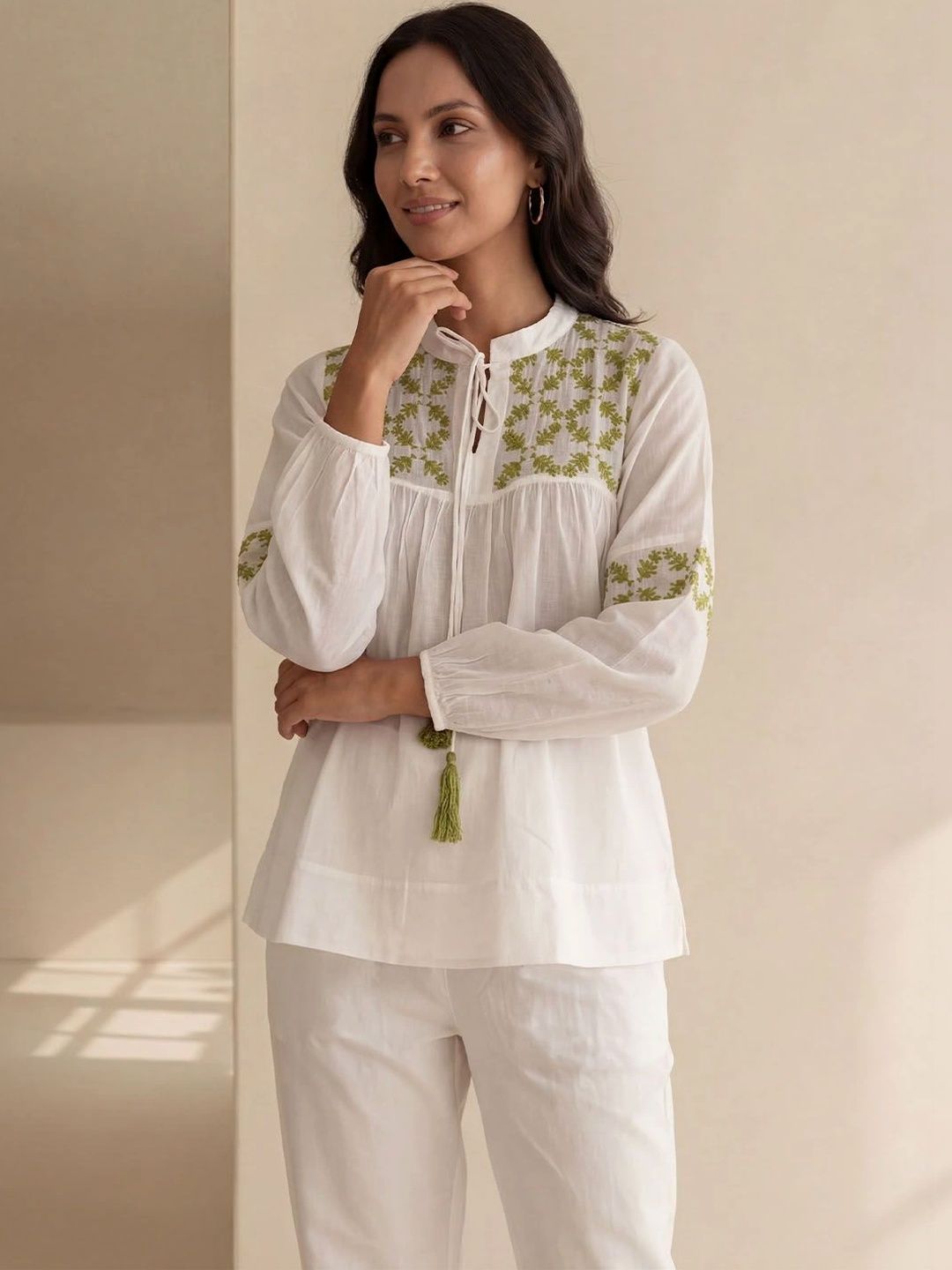 House of Chikankari Floral Bordir Ethnic Cotton Top