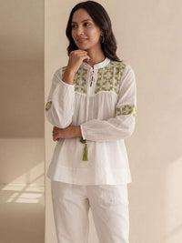 House of Chikankari Floral Bordir Ethnic Cotton Top