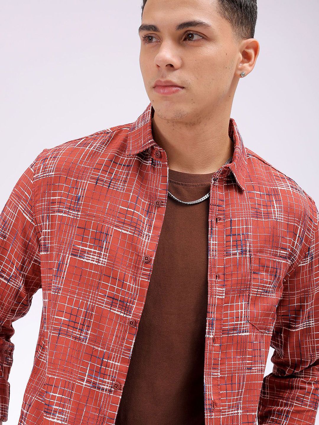 The Indian Garage Co Men Cutaway Collar Checked Cotton Slim Fit Casual Shirt