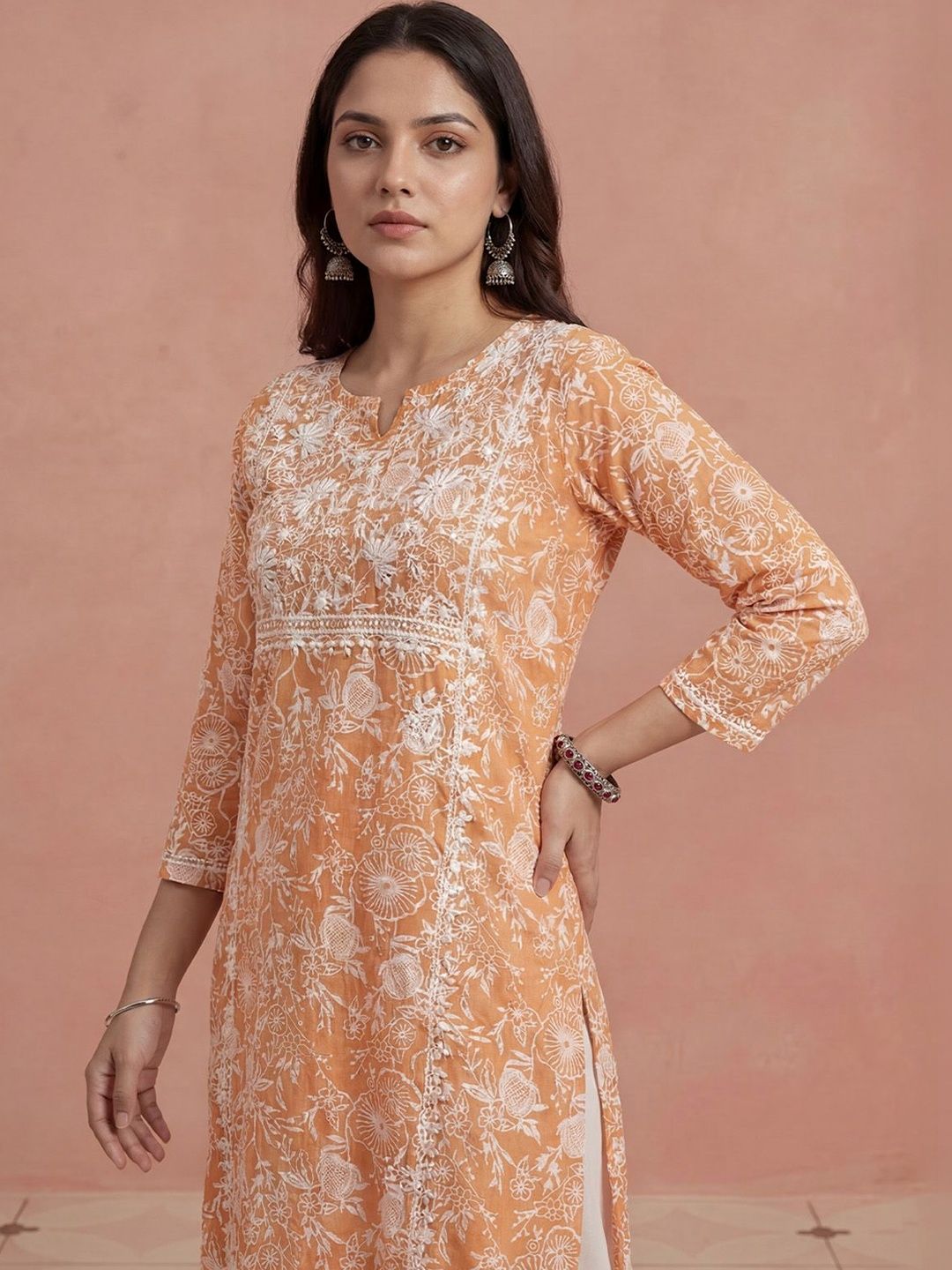 Rumah Wanita Chikankari Kurta Chikankari Sulaman Bunga