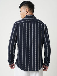 VASTRADO Men Classic Spread Collar Vertical Striped Slim Fit Casual Shirt