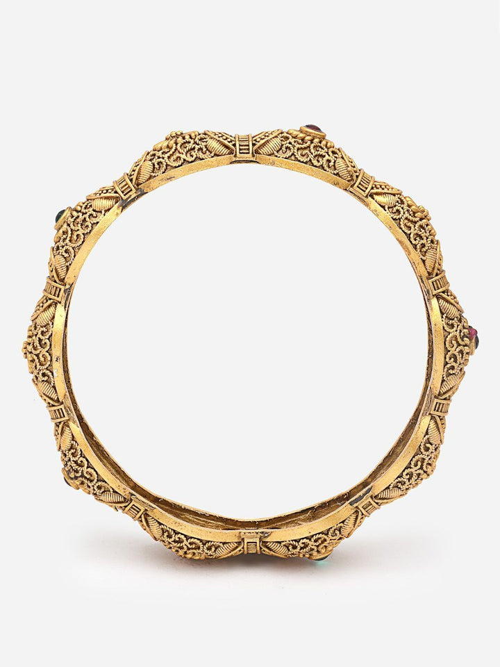 PANASH Set Of 2 24 CT Gold Plated AD Stone Studded Adjustable Bangles