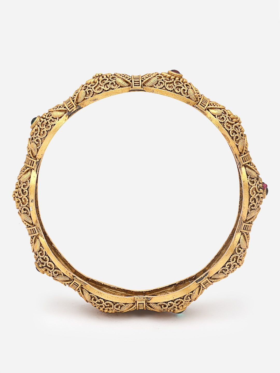 PANASH Set Of 2 24 CT Gold Plated AD Stone Studded Adjustable Bangles