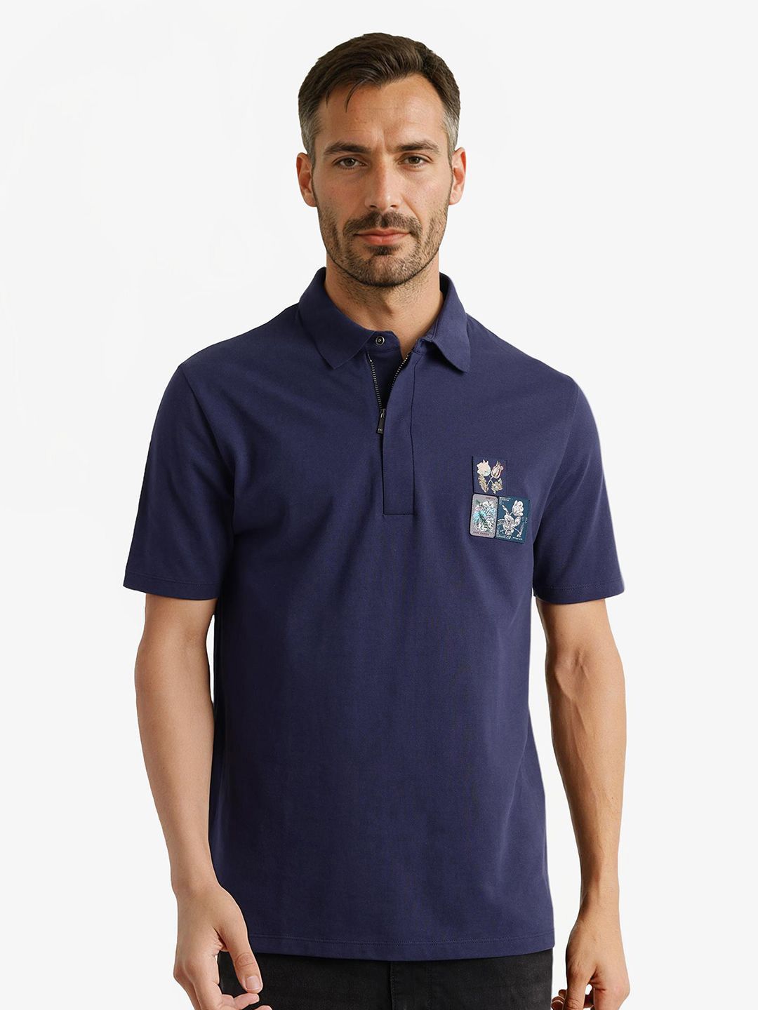 Lelaki Arnab Langka T-Shirt Kolar Polo Bercetak Floral