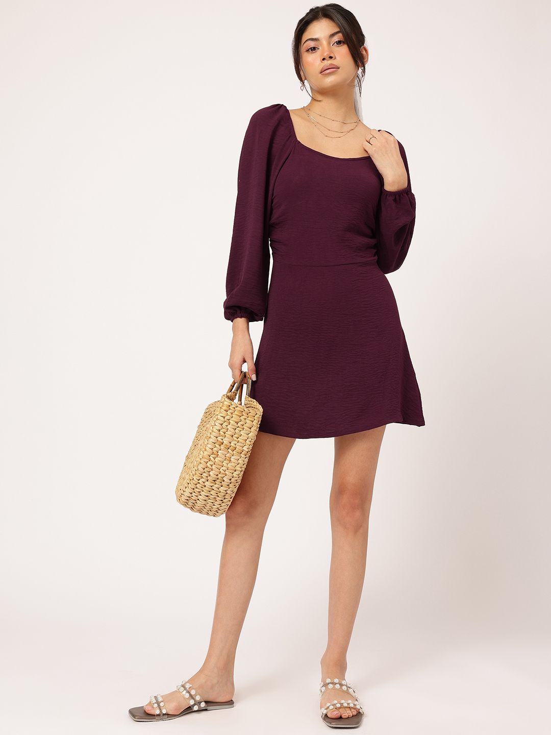 DressBerry Sleeky Stylish Puff Sleeves Mini Dress