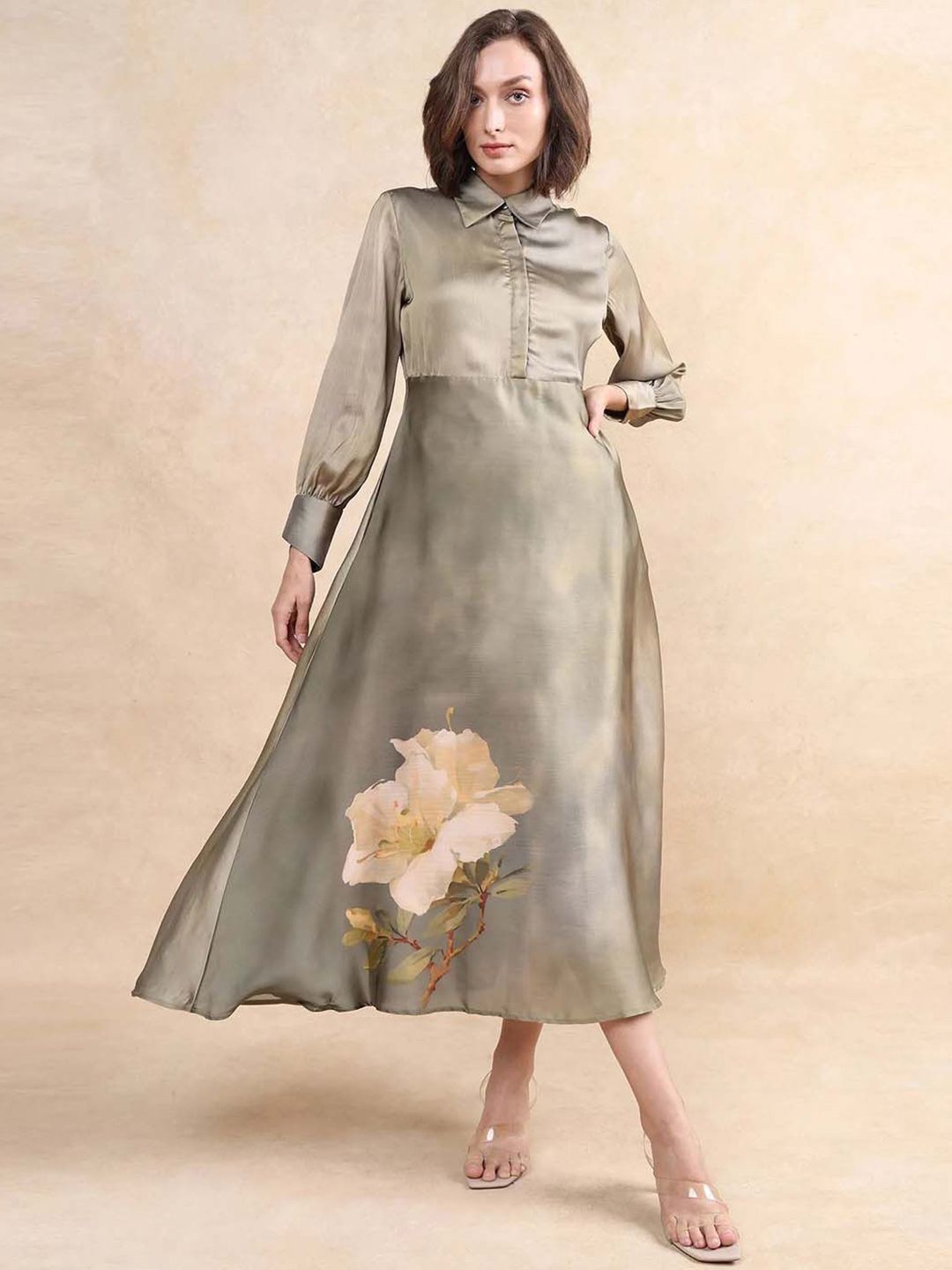 RAREISM Floral Printed Fit & Flare Midi Dress