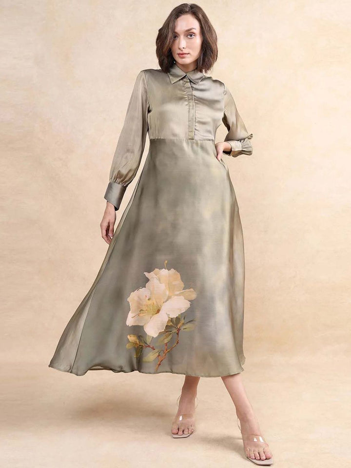 RAREISM Floral Printed Fit & Flare Midi Dress
