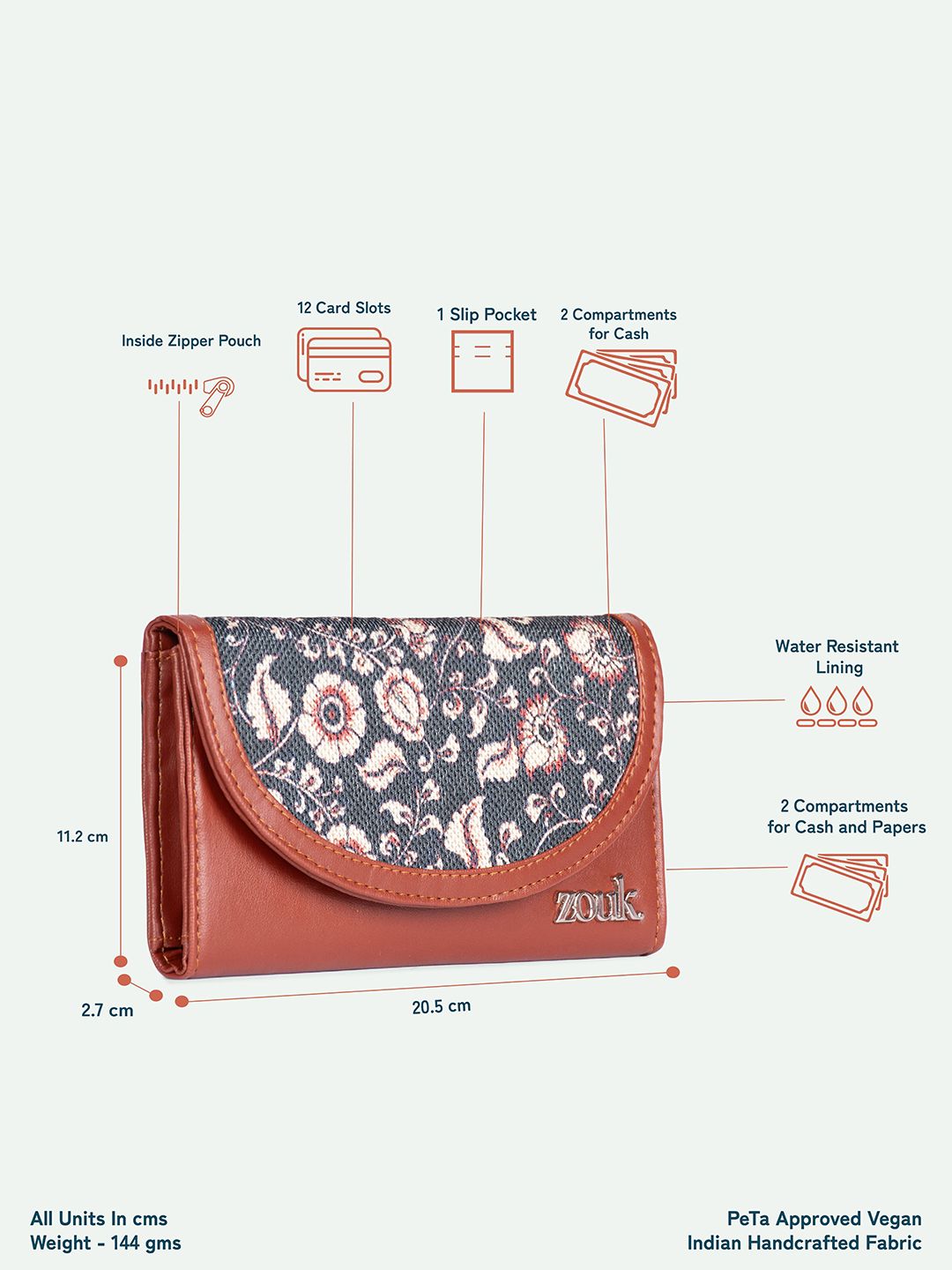 ZOUK Women Chittoor Blue Kalamkari Kyra Flap Wallet
