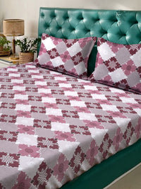 Myntra Elegant Homes Pink Geometric Pure Cotton 400TC Double King Bedsheet Set-2.5mX2.25m