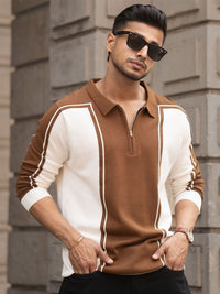 Powerlook Men Colourblocked Polo Collar Pure Cotton Casual Sweatshirt