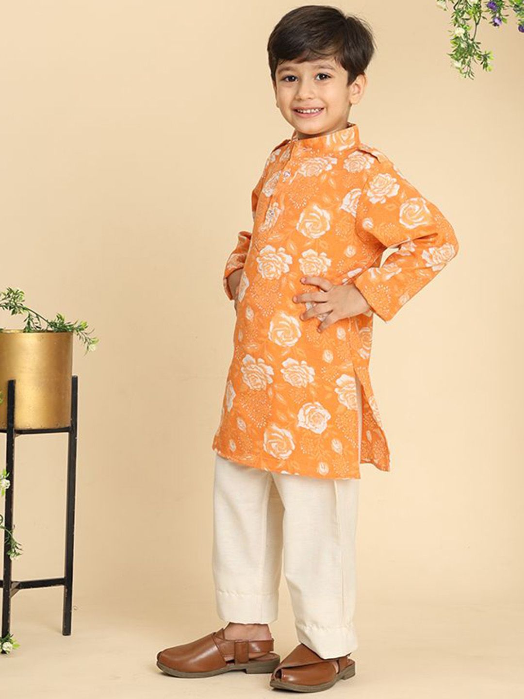 Cutiekins Boys Floral Printed Regular Kurta with Pyjamas