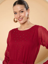 Antheaa Women Chiffon Fit & Flare Embellished Dress