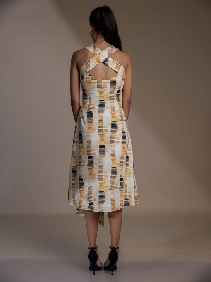 Pakaian Midi A-Line Bercetak Wanita Mamicha Crepe