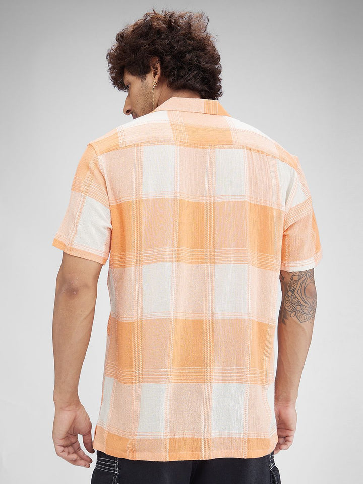 VASTRADO Men Classic Cuban Collar Checked Cotton Oversized Casual Shirt