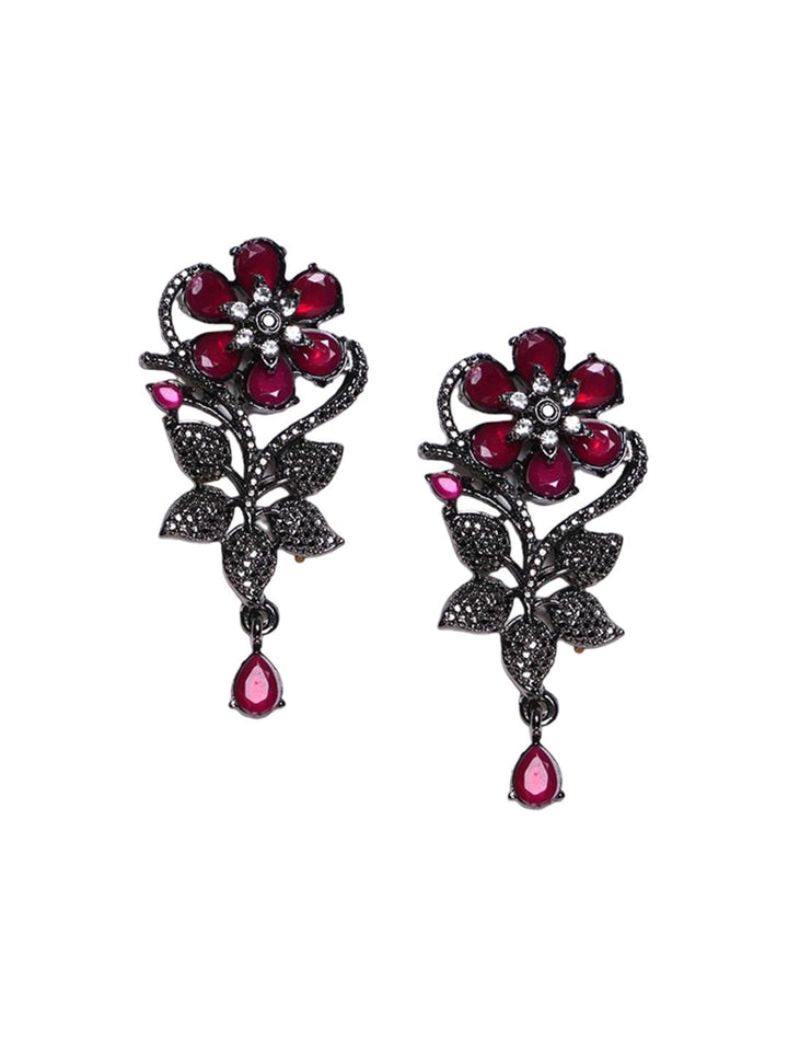 PANASH Silver-Plated Cubic Zirconia Studded Contemporary Drop Earrings